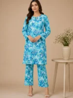 aqua blue lawn 2 piece suit