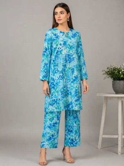 aqua blue lawn 2 piece suit