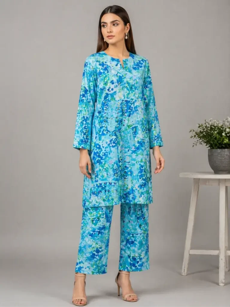 aqua blue lawn 2 piece suit