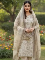 beige lawn suit design