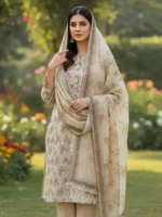 beige suit with dupatta
