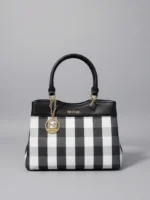 black white check handbag for women