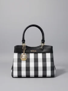 black white check handbag for women
