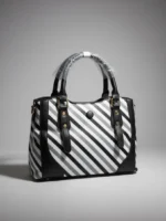 black white striped handbag for women