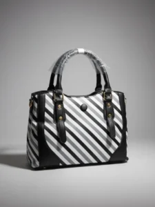 black white striped handbag for women
