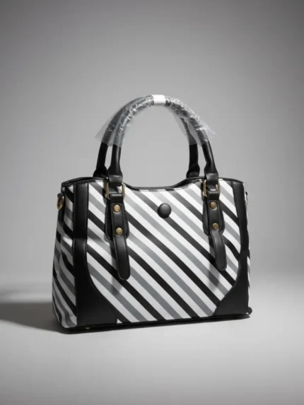 black white striped handbag for women