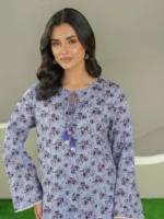 Blue 3D printed lawn 2 piece suit for women with floral design