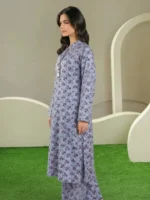 Blue 3D printed lawn 2 piece suit for women with floral design