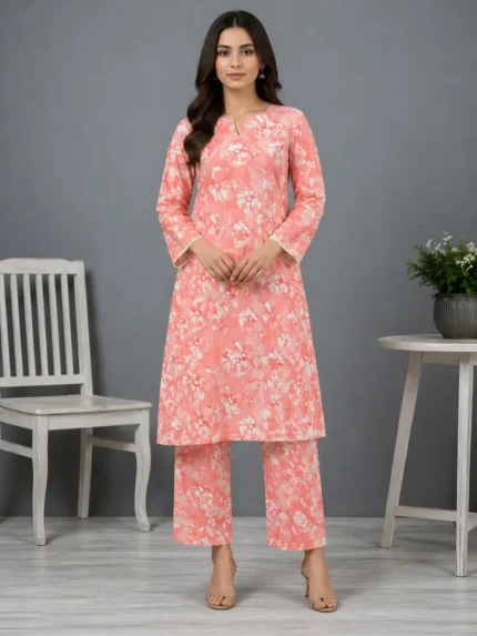 coral peach lawn 2 piece suit