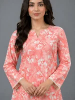 Coral Peach Printed Lawn 2 Piece Suit Women - Image 2