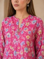 hot pink floral 2 piece lawn suit