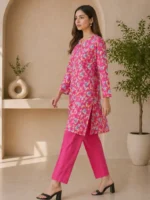 hot pink floral 2 piece lawn suit