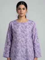 Lavender printed lawn 3 piece suit with dupatta for women