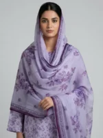 Lavender printed lawn 3 piece suit with dupatta for women