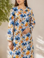 Off White Blue Floral Printed Lawn 2 Piece Suit Women - Image 2