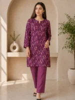 plum printed 2 piece lawn suit