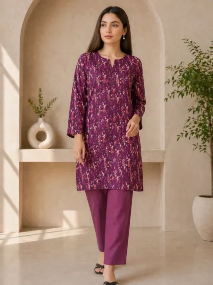 plum printed 2 piece lawn suit