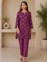 plum printed 2 piece lawn suit
