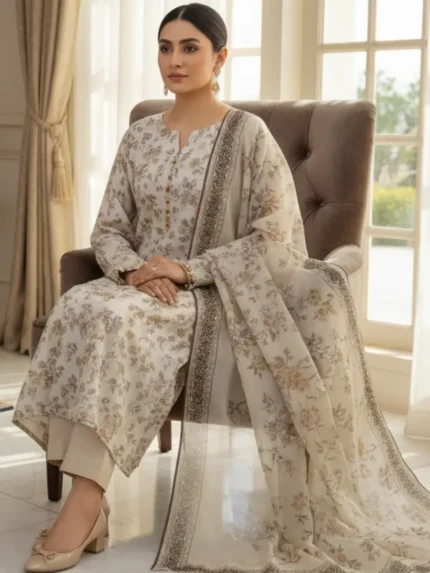 beige lawn 3 piece suit