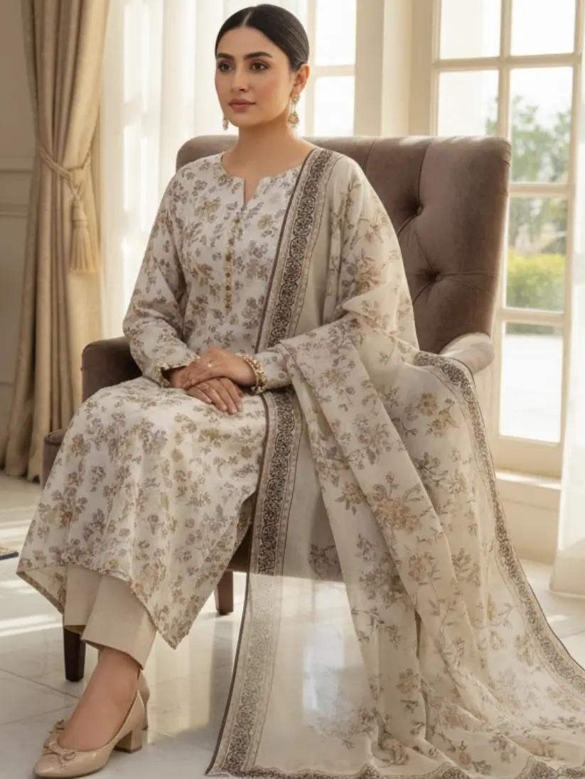 premium-beige-lawn-3-piece-suit beige lawn 3 piece suit