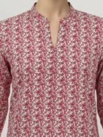 Red printed lawn 2 piece suit for women with cream trouser