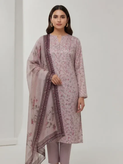 shadow pink lawn 3 piece suit