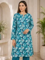 teal blue 3d printed 2 piece lawn suit