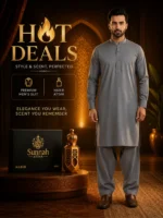Men Dusty Blue Wash & Wear Suit with Habib Attar Hot Deal Summer Collection