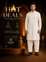 Men Off White Wash & Wear Suit with Habib Attar Premium Hot Deal Combo