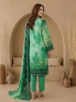 Parrot green lawn suit with printed dupatta for women