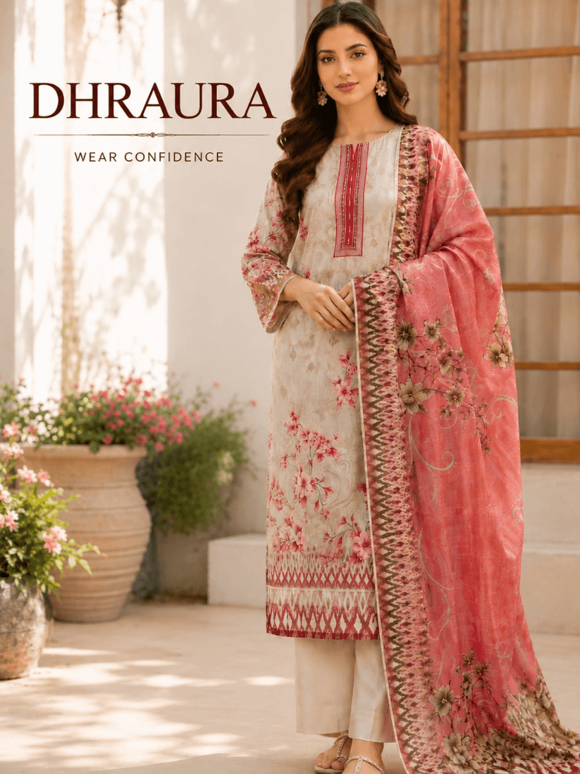 Untitled design (9) (1) Rose Blossom 3 Piece Unstitched Lawn Suit - Image 1