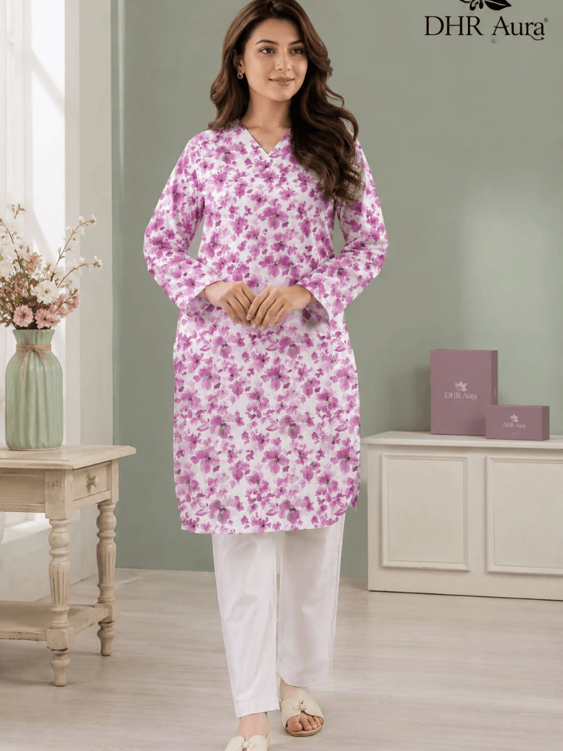 Untitled design (23) (2) DHR Aura – Purple Blossom 2 Piece Unstitched Lawn Suit - Image 1